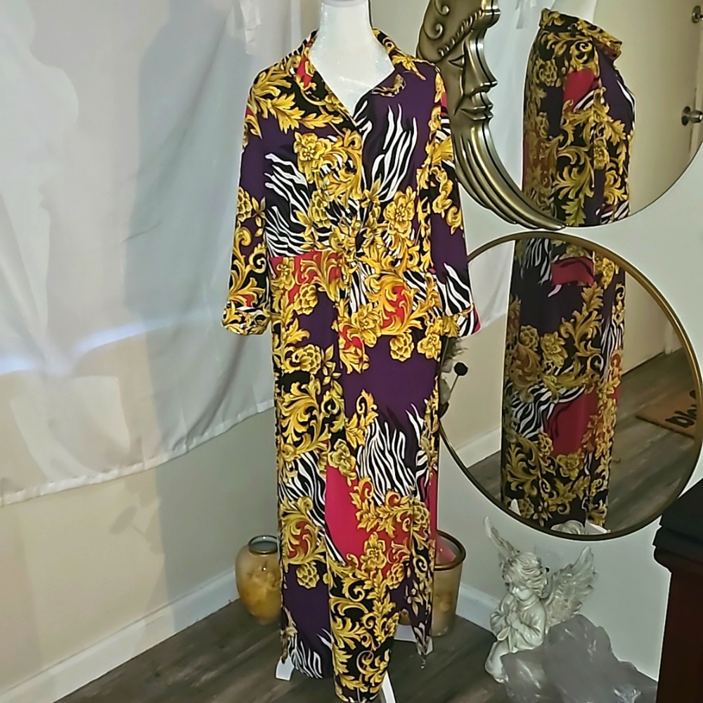 7th Avenue New York Dress maxi animal print mobwife pullover all over print